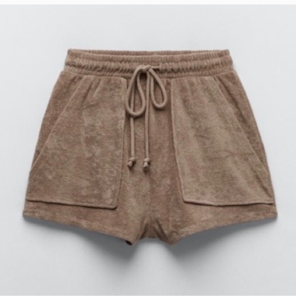 Zara Brown Terry Cloth Shorts - Picture 1 of 9